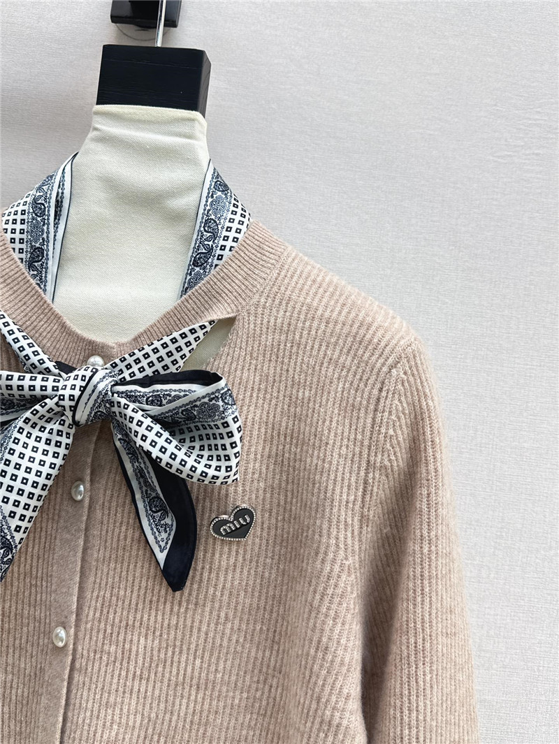 Miu Miu Ribbon Wool Cardigan Beige