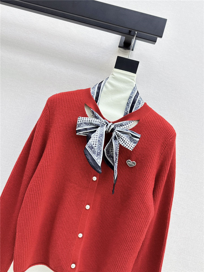 Miu Miu Ribbon Wool Cardigan Red