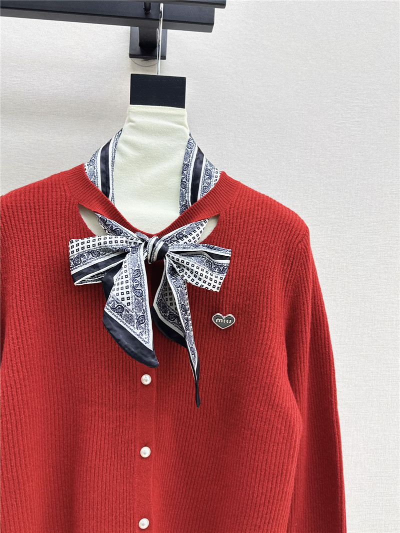 Miu Miu Ribbon Wool Cardigan Red
