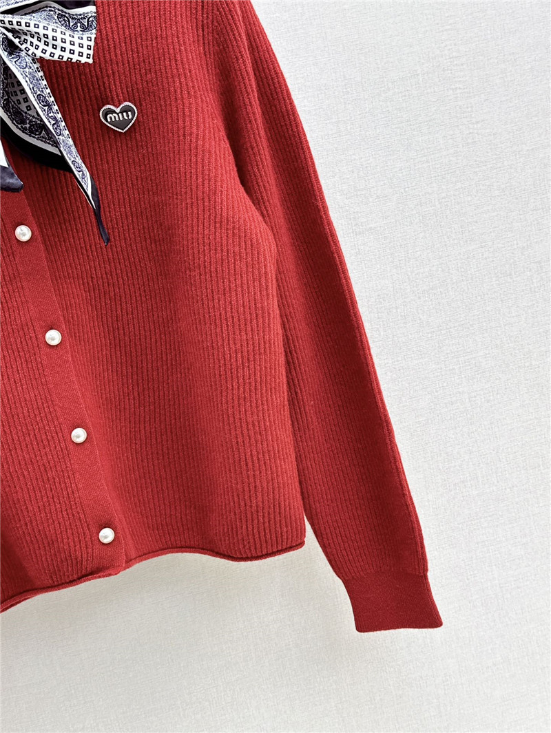 Miu Miu Ribbon Wool Cardigan Red
