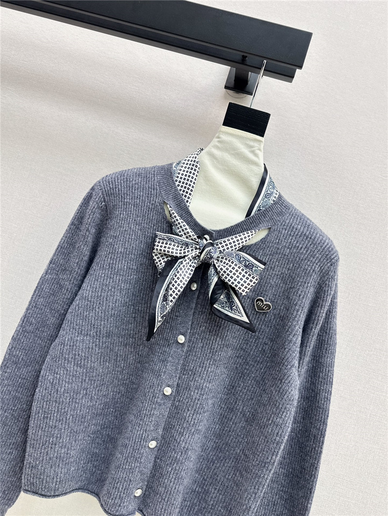 Miu Miu Ribbon Wool Cardigan Grey