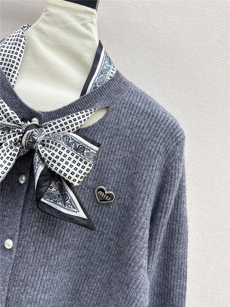 Miu Miu Ribbon Wool Cardigan Grey