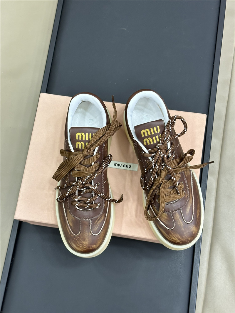 Miu Miu Bleached Leather White Low Top Sneakers