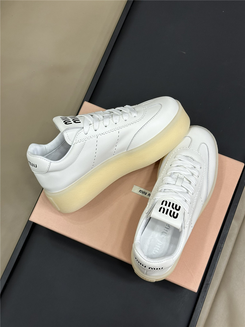 Miu Miu White Bleached Leather Sneakers