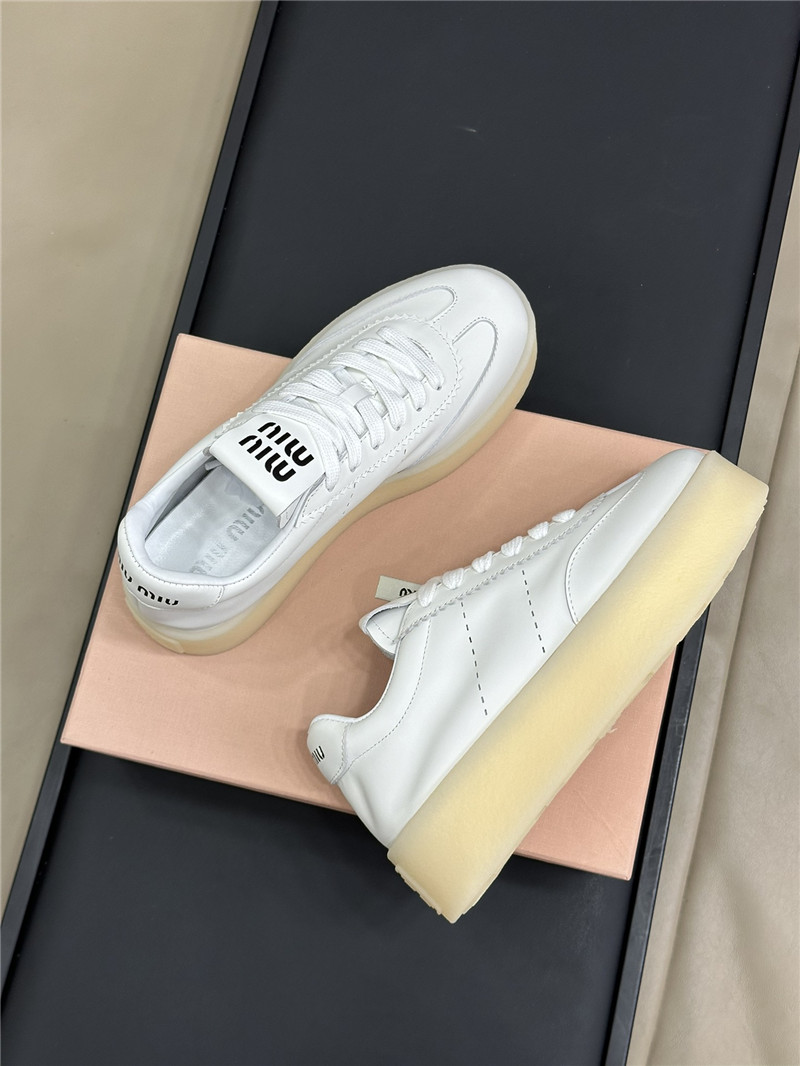 Miu Miu White Bleached Leather Sneakers