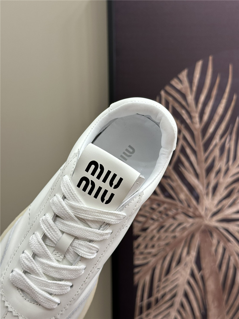 Miu Miu White Bleached Leather Sneakers