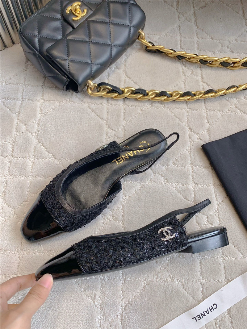 Ch**el black tweed & leather pumps & slingbacks