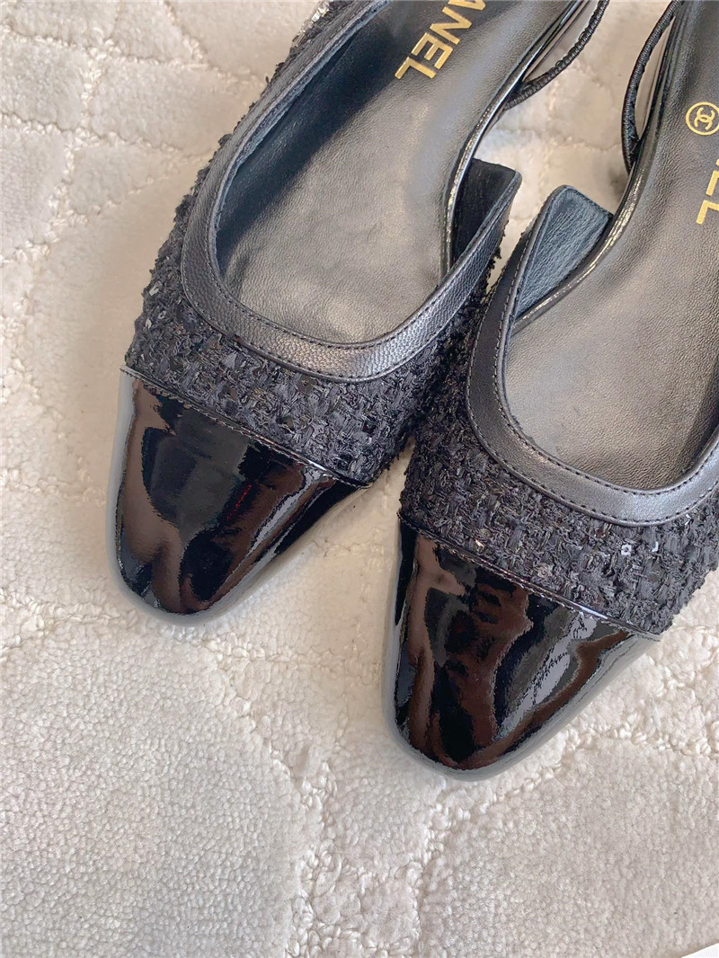 Ch**el black tweed & leather pumps & slingbacks
