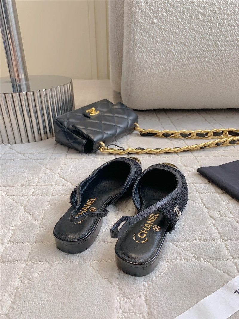 Ch**el black tweed & leather pumps & slingbacks