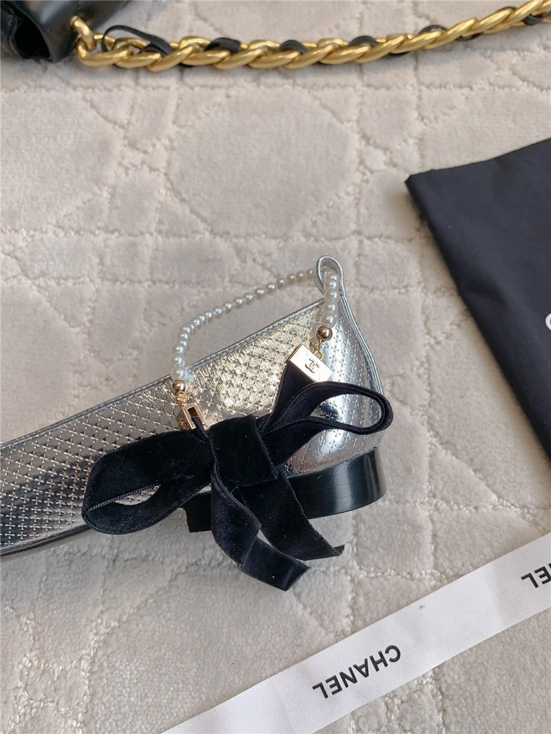 Ch**el mary janes silver/black anklet flats