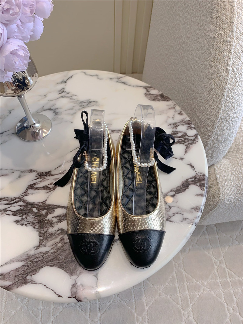 Ch**el mary janes gold/black anklet flats