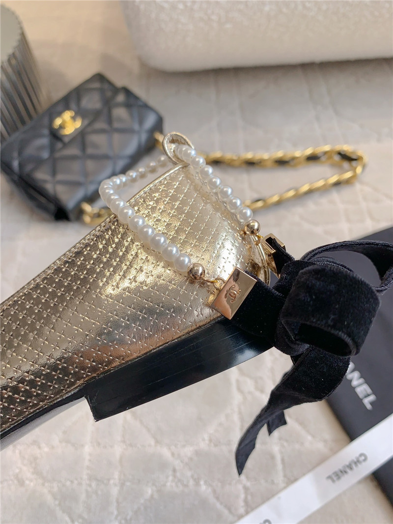 Ch**el mary janes gold/black anklet flats