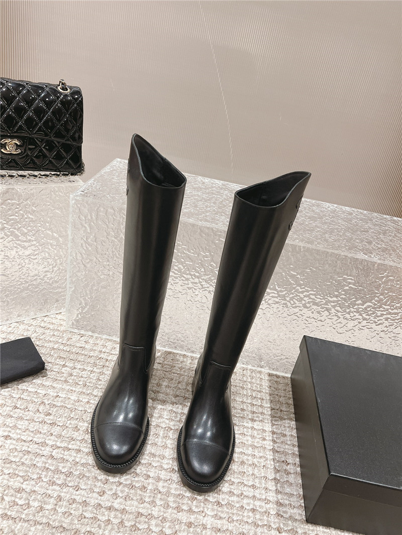 Ch**el black calfskin rider keen high boots