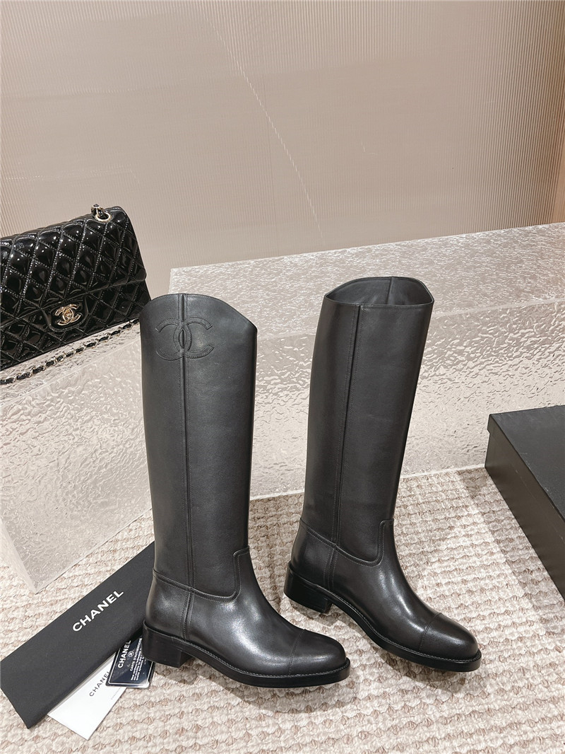 Ch**el black calfskin rider keen high boots