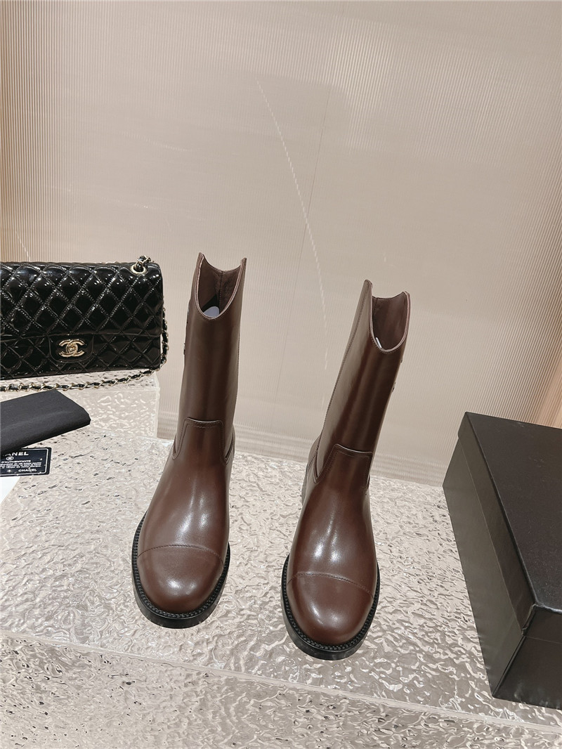 Ch**el brown calfskin rider ankle boots