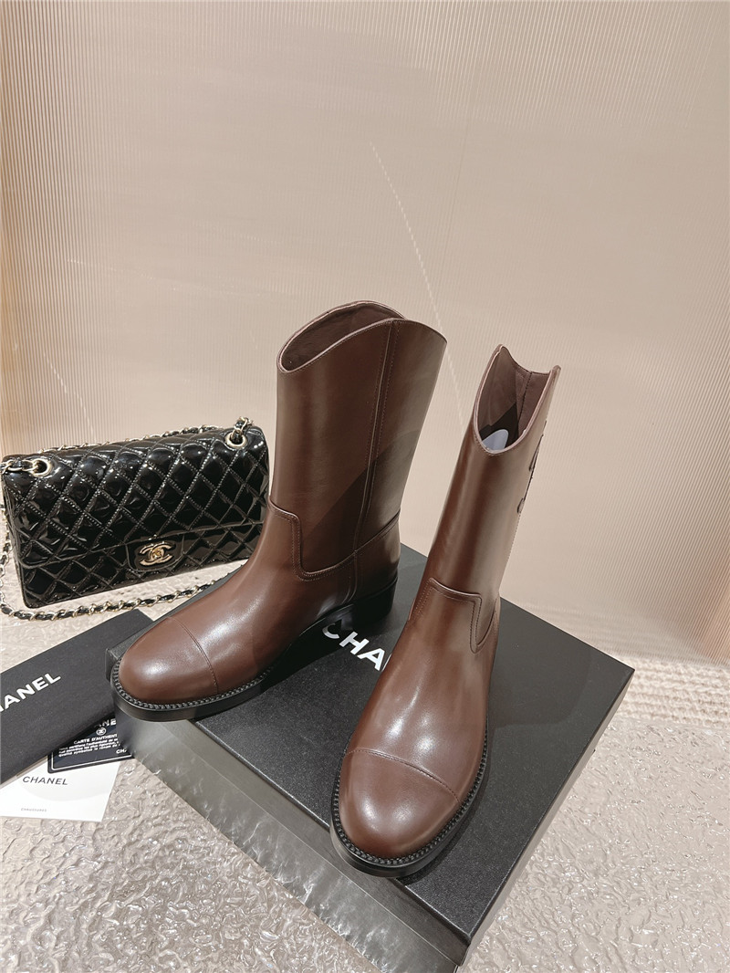 Ch**el brown calfskin rider ankle boots