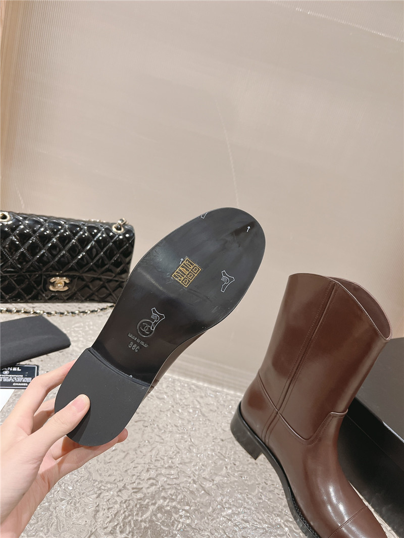 Ch**el brown calfskin rider ankle boots