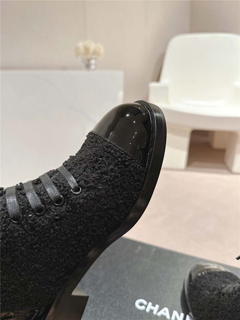 Ch**el patent leather black wool lace-up boot