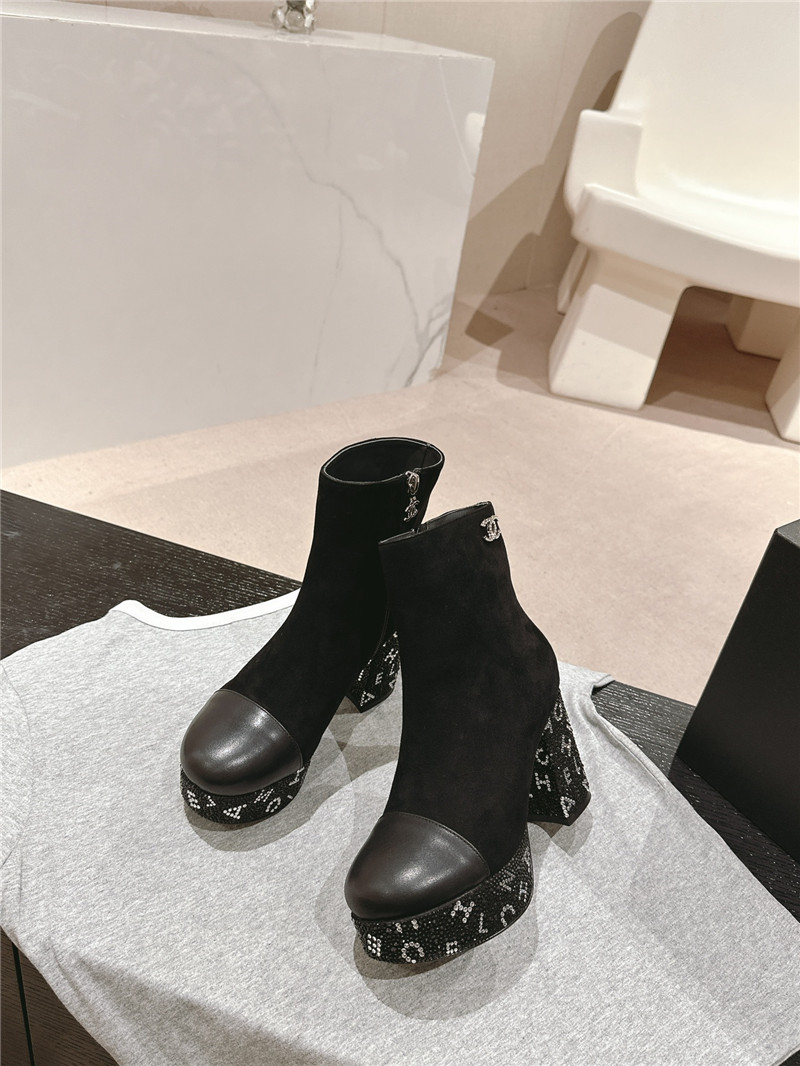 Ch**el platform suede chunky heel ankle boots