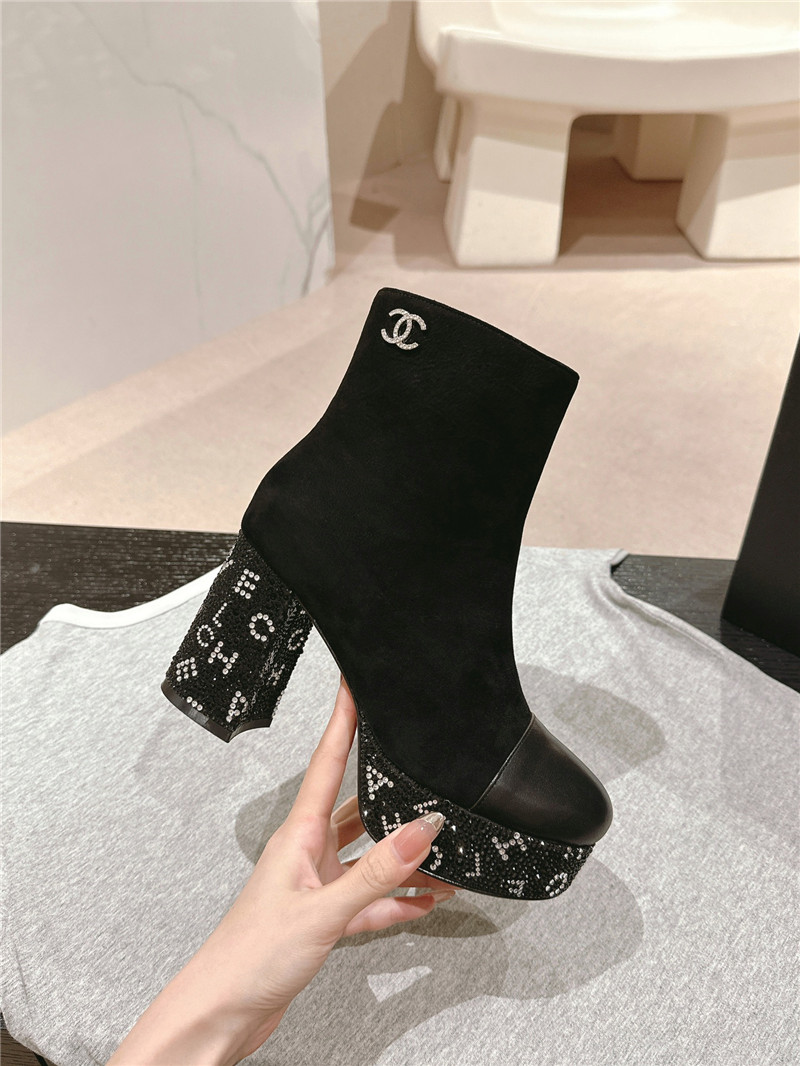 Ch**el platform suede chunky heel ankle boots