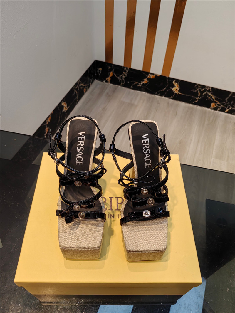 VERSACE Gianni Ribbon Platform Sandals 150mm Black