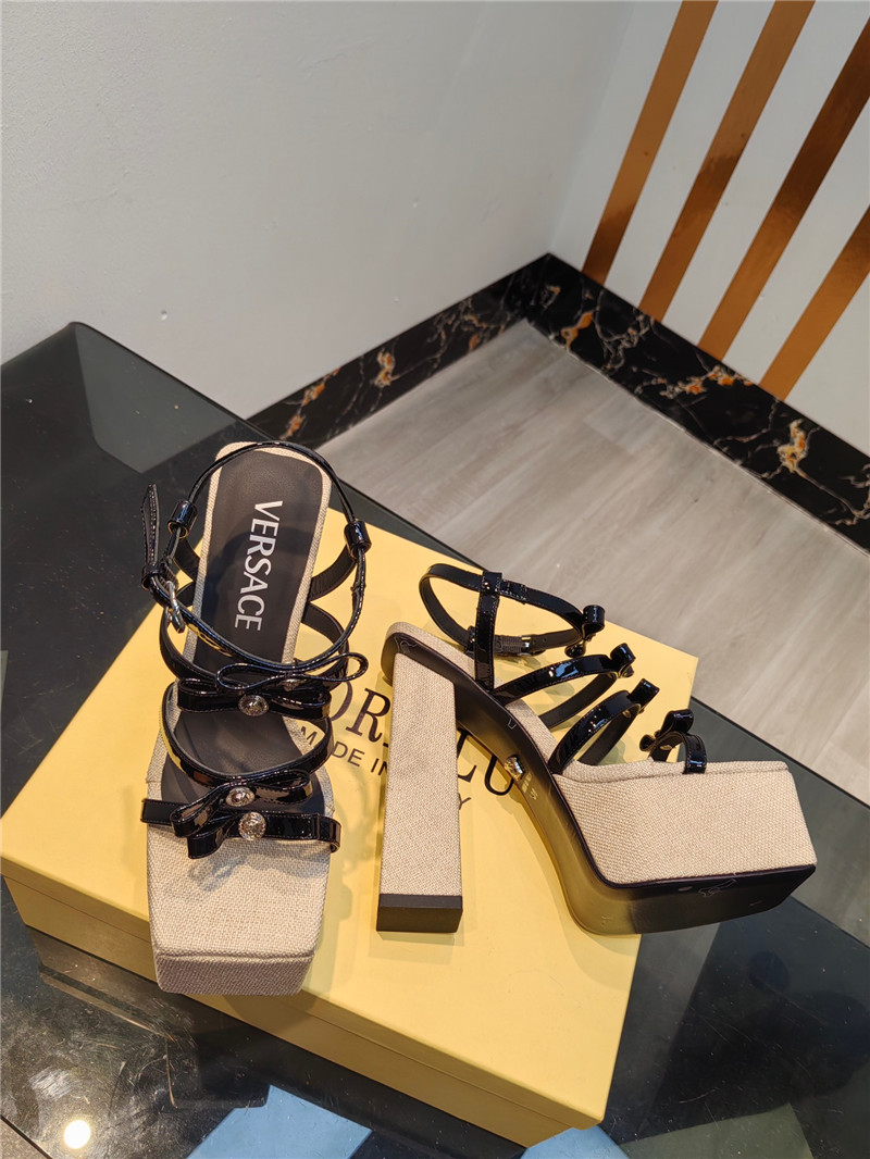 VERSACE Gianni Ribbon Platform Sandals 150mm Black