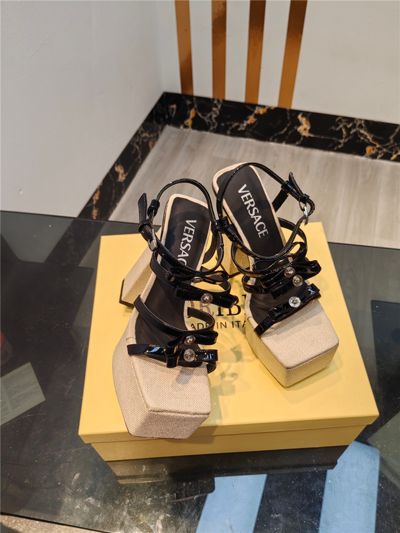 VERSACE Gianni Ribbon Platform Sandals 150mm Black