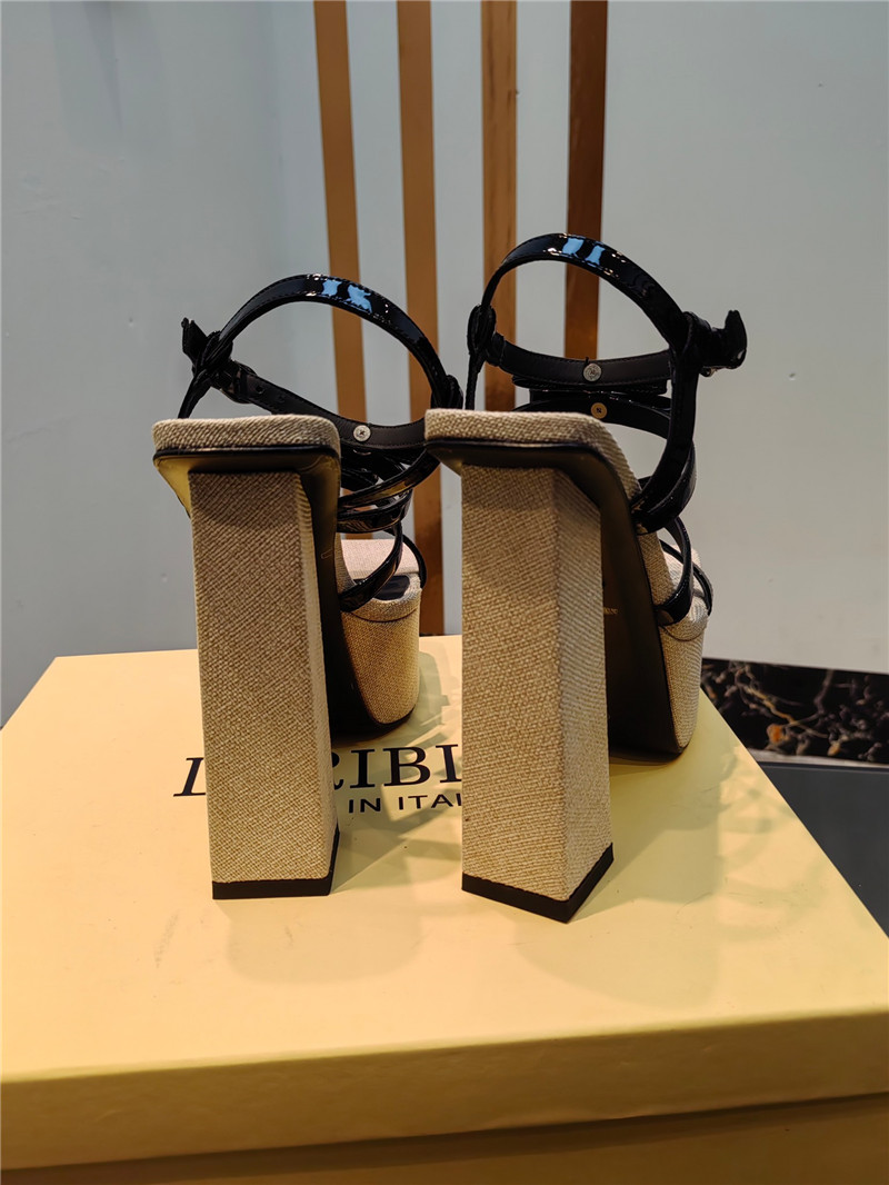 VERSACE Gianni Ribbon Platform Sandals 150mm Black