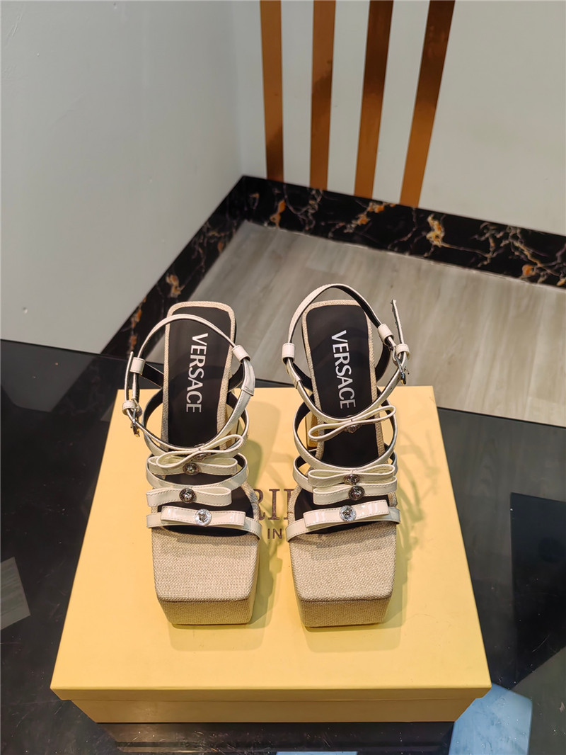 VERSACE Gianni Ribbon Platform Sandals 150mm Ivory
