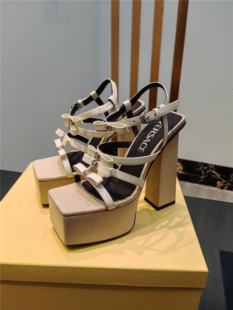 VERSACE Gianni Ribbon Platform Sandals 150mm Ivory