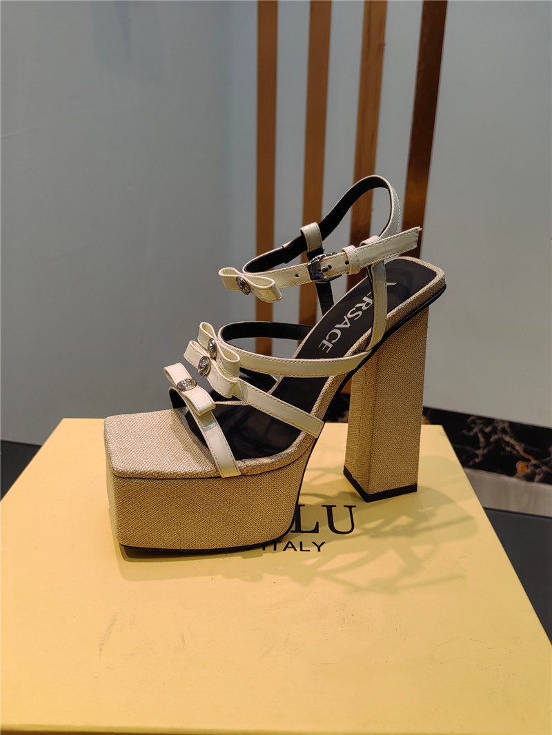 VERSACE Gianni Ribbon Platform Sandals 150mm Ivory