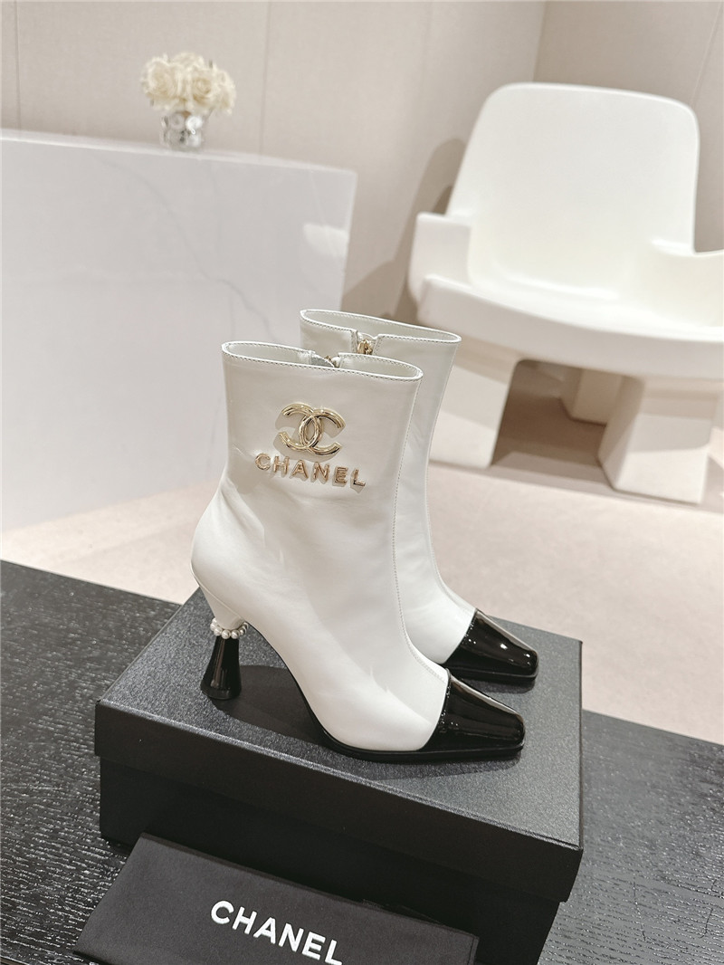 Ch**el white patent leather boots