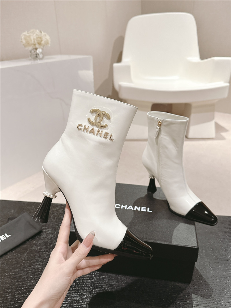 Ch**el white patent leather boots