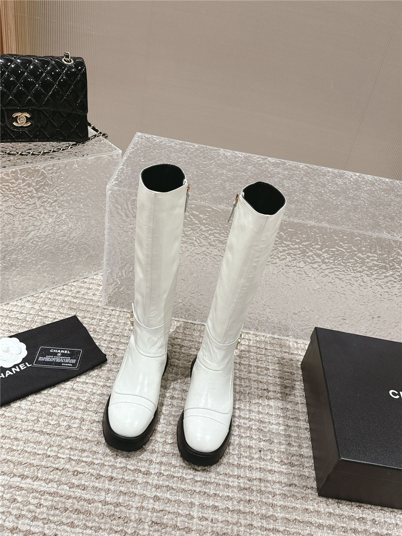 Ch**el white oil wax leather knee-high boots
