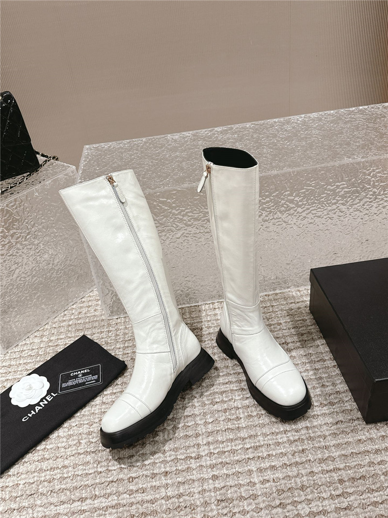 Ch**el white oil wax leather knee-high boots