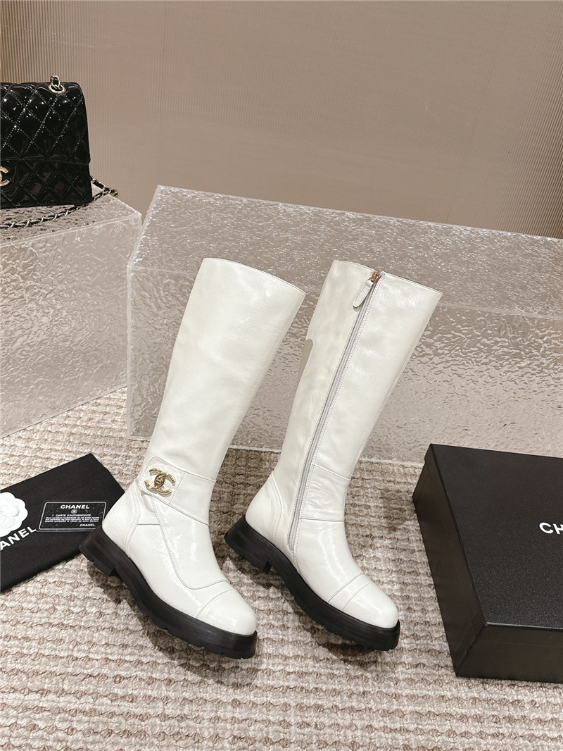 Ch**el white oil wax leather knee-high boots