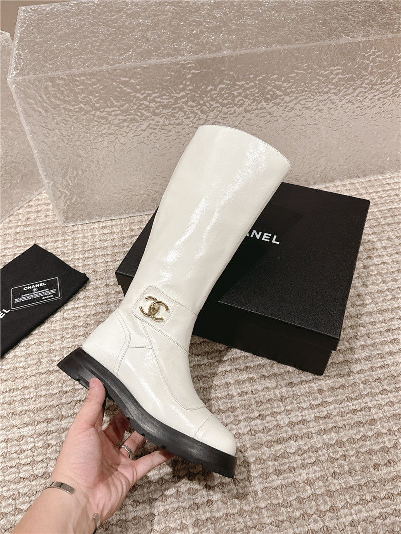 Ch**el white oil wax leather knee-high boots