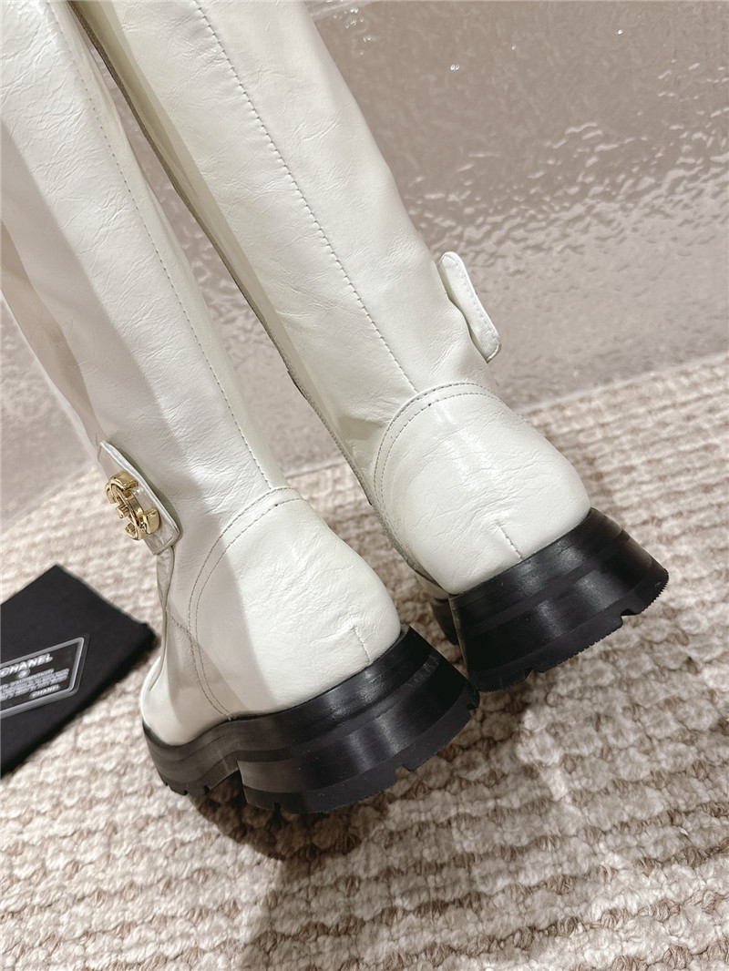 Ch**el white oil wax leather knee-high boots