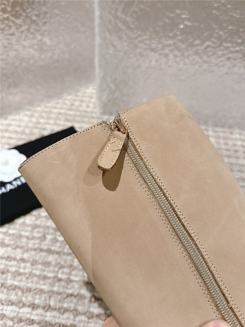 Ch**el beige suede patent leather knee-high boots