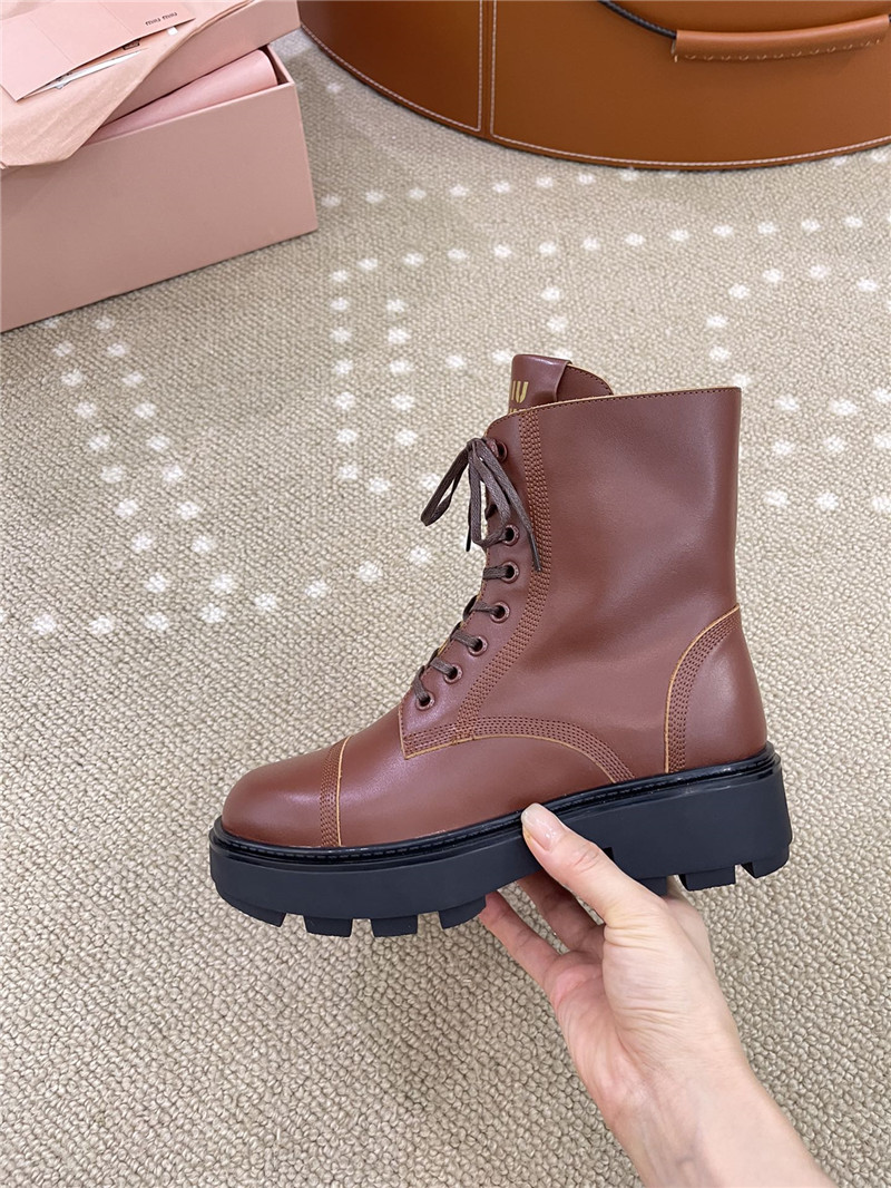 Miu Miu Brown Leather Combat Boots