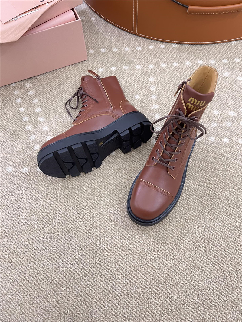 Miu Miu Brown Leather Combat Boots