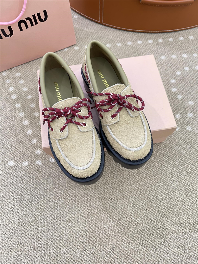 Miu Miu Lace-Up Ivory Suede Loafers
