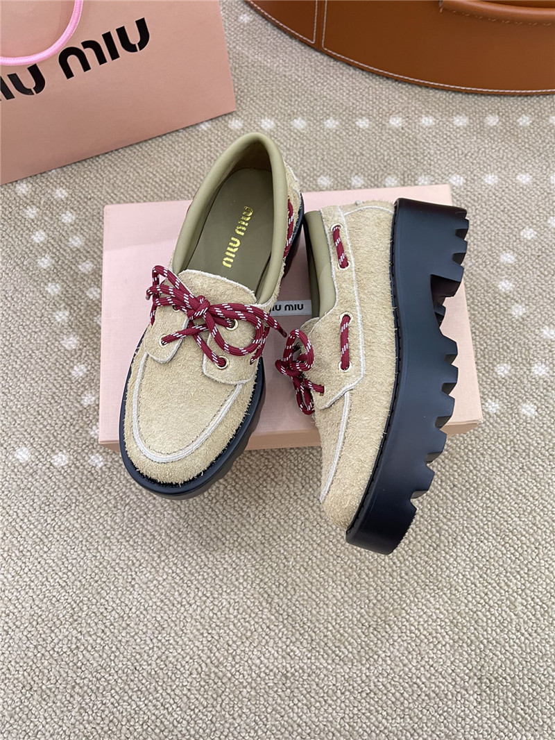 Miu Miu Lace-Up Ivory Suede Loafers