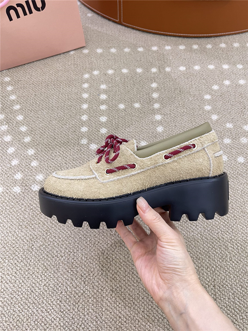 Miu Miu Lace-Up Ivory Suede Loafers