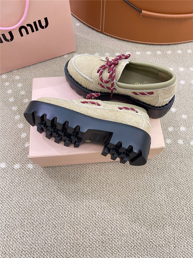 Miu Miu Lace-Up Ivory Suede Loafers