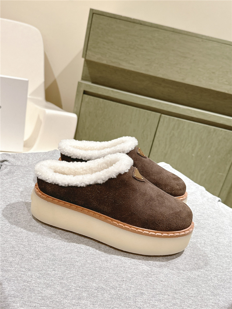 Pra*a platform shearling brown suede slippers