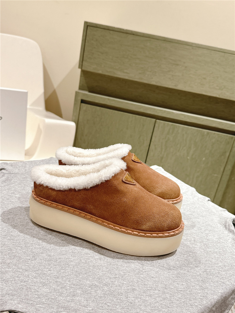 Pra*a platform shearling cinnamon suede slippers