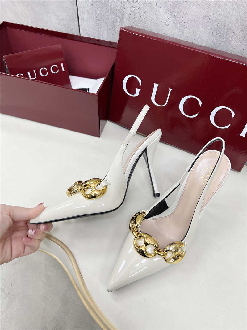 Gvc*1 horsebit slingbacks in white gg leather