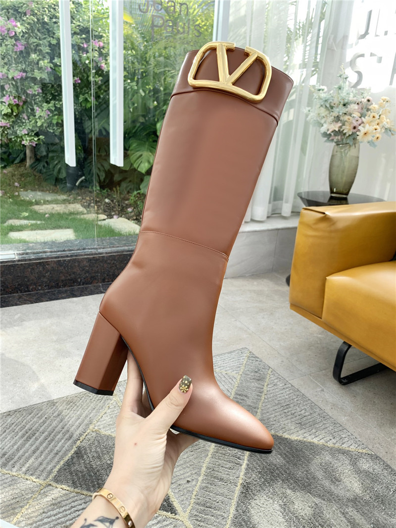 Va1e*ntin0 brown calfskin vlogo knee high boots