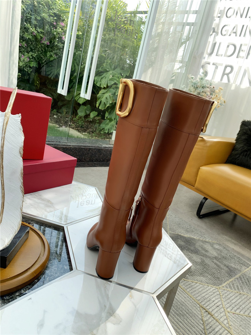 Va1e*ntin0 brown calfskin vlogo knee high boots